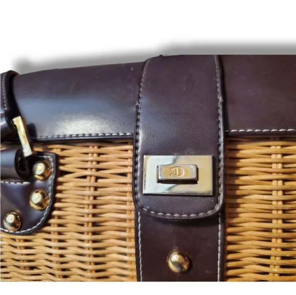 Etienne Aigner Vintage Rattan Y2K Leather Basket Shoulder Bag Coastal Cottage - Picture 9 of 9